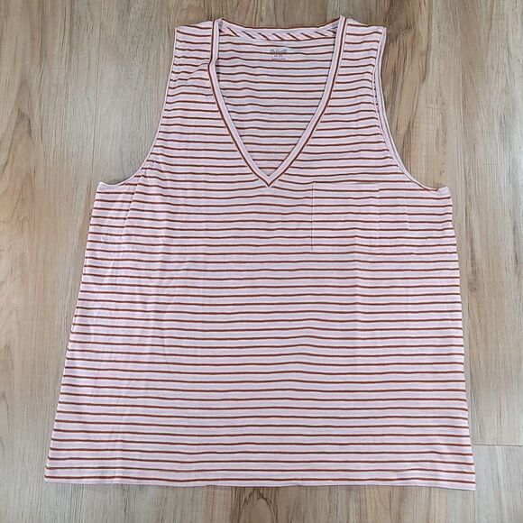 🔹️NWT Madewell Whisper Striped Sleeveless Vneck Top w/ Chest Pocket XLarge - Picture 2 of 10